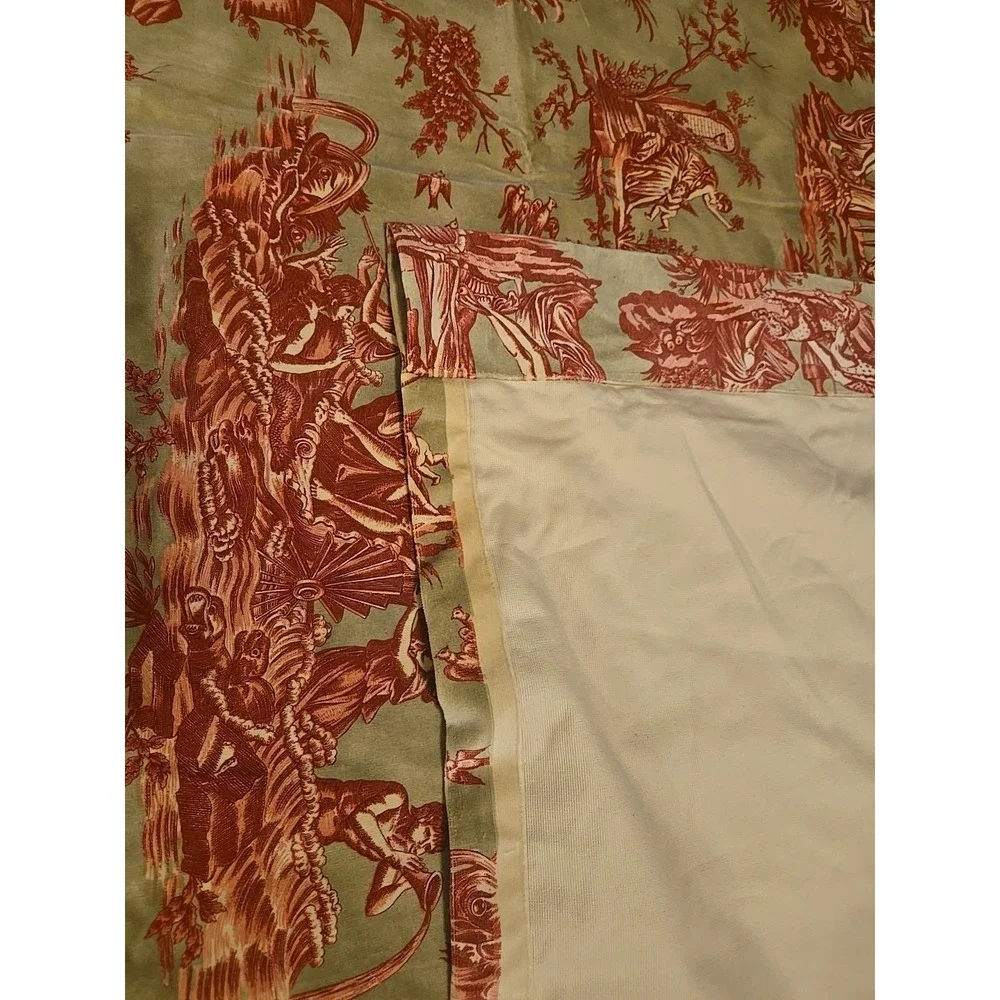 Vintage Toile de Jouy Fabric Panel – French Country Pastoral Scene – Red &‎ Blue